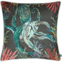 Wylder Tropics Abyss Octopus Abstract Piped Cushion in Dark Grey | Size: 43 cm x 43 cm