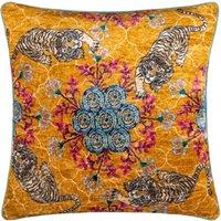Wylder Tropics Tigerscope Tropical Abstract Velvet Cushion in Gold | Size: 50 cm x 50 cm