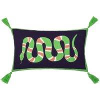 Furn Coral Snake 100% Cotton Embroidered Cushion in Lime | Size: 30 cm x 50 cm