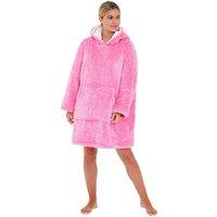 Just Essentials Pink Shaggy Oversized Sherpa Fleece Hooded Blanket Wearable Throw in Bright Pink