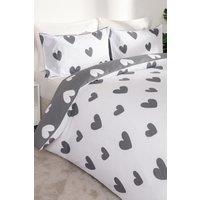 OHS Love Heart Decorative Printed Duvet Cover Set with Pillowcase in Charcoal | Size: Double