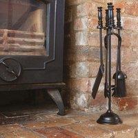 Valiant Fireside Companion Tool Set | Includes Ash Shovel, Brush, Coal Tongs, Poker & Decorative Stand in Black