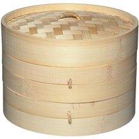 World of Flavours Medium Two Tier Bamboo Steamer & Lid in Brown