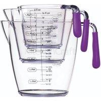 Colourworks 3 Piece Purple Acrylic Measuring Jug Set in Clear