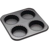 MasterClass Non-Stick 4 Hole Loose Base Fluted Tart Tin, 26cm in Black