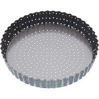 MasterClass Carbon Steel Non-Stick Quiche Tin, Fluted Loose Base Tart Tin 25cm in Black