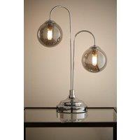 K LIVING Table Lamp In Chrome With 2 Arms & Smokey Glass Ball Lightshades in Silver