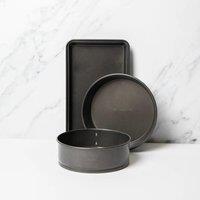 MasterClass 3pc Non-Stick Baking Set with 20cm Spring Form Round Pan, 34x20x4cm Brownie Pan & 23cm Deep Pie Pan in Grey | Size: 34 x 20 x 4 cm