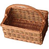 Red Hamper Wicker Small Rustic Rectangular Shopping Basket in Brown