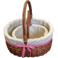 Red Hamper Wicker Set of 2 Lined Hollander Shopping Baskets in Brown