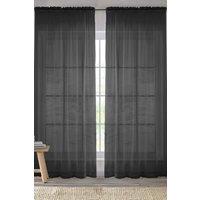 Enhanced Living Plain Sheer Voile Panel Curtains Panel - Pair with Rod Pocket Header in Black | Size: 145 cm width x 183 cm drop