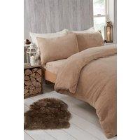 OHS Thermal Soft Teddy Fleece Duvet Cover Bedding Set in Stone | Size: Double