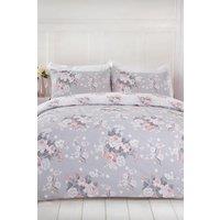 OHS English Rose Duvet Cover with Pillow Case Bedding Set in Light Grey | Size: Double