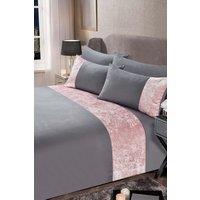 OHS Crushed Velvet Panel Duvet Cover with Pillow Case Set | Size: Double
