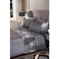 OHS Crushed Velvet Panel Duvet Cover with Pillow Case Set in Light Grey | Size: King