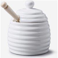 WM Bartleet & Sons Porcelain Honey Pot with Wooden Dipper in White