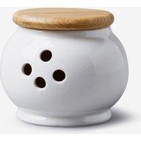 WM Bartleet & Sons Porcelain Garlic Pot with Wooden Lid in White