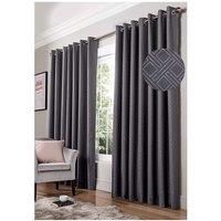 Alan Symonds Diamond Blackout Eyelet Curtains Thermal Lined Ready Made Curtains in Grey | Size: 117 cm width x 137 cm drop