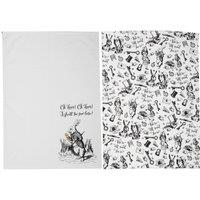 V & A Victoria & Albert Alice In Wonderland Set of 2 Tea Towels in Grey