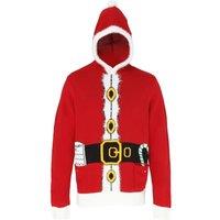 Christmas Shop Hooded Santa Design Jumper Sweatshirt in Red | Size: XS