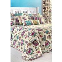 Dreams & Drapes 'Marinelli' Hand Drawn Floral Print Quilted Bedspread in Teal