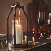 Ivyline Felicity Circular Base Lantern in Acacia Wood/Black H30cm W14cm in Black