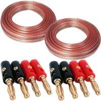 Loops 20m Speaker Cable & 8 Banana Plugs - Stereo/HiFi Sound System - Wire Reel Loud