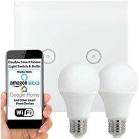 Loops WiFi Light Switch & Bulb 2x 10W E27 Warm White Lamp & Double Wireless Wall Plate