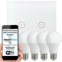 Loops WiFi Light Switch & Bulb 4x 10W E27 Warm White Lamp & Double Wireless Wall Plate