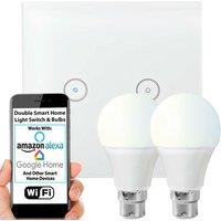 Loops WiFi Light Switch & Bulb 2x 10W B22 Cool White Lamp & Double Wireless Wall Plate