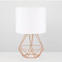 ValueLights Pair Of Modern Copper Metal Basket Cage Table Lamps With White Fabric Shades