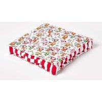 Homescapes Cotton Owl Floor Cushion in Red | Size: 50 cm x 50 cm