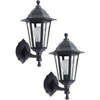 ValueLights Mayfair Pair of Traditional Black Outdoor Night Wall Lamp Lantern Light