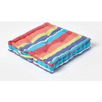 Homescapes Cotton Multicoloured Stripe Floor Cushion | Size: 50 cm x 50 cm
