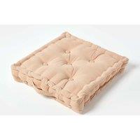 Homescapes Plain Cotton Floor Cushion in Natural | Size: 50 cm x 50 cm