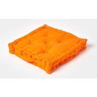Homescapes Plain Cotton Floor Cushion in Orange | Size: 50 cm x 50 cm