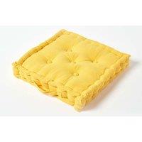 Homescapes Plain Cotton Floor Cushion in Yellow | Size: 50 cm x 50 cm
