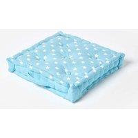 Homescapes Cotton Stars Floor Cushion in Blue | Size: 50 cm x 50 cm