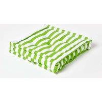 Homescapes Cotton Thick Stripe Floor Cushion in Green | Size: 50 cm x 50 cm