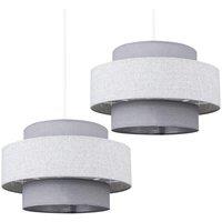 ValueLights Weaver 3 Tier Pair of Grey Ceiling Pendant Shades