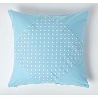 Homescapes Cotton Plain & Polka Dots Cushion Cover in Blue | Size: 60 cm x 60 cm