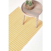 Homescapes Cotton Gingham Check Hand Woven Hall Runner, 66 x 200 cm in Yellow | Size: 66 cm x 200 cm
