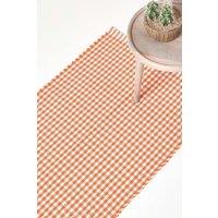 Homescapes Cotton Gingham Check Hand Woven Hall Runner, 66 x 200 cm in Orange | Size: 66 cm x 200 cm