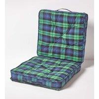 Homescapes Blackwatch Tartan Cotton Travel Support Booster Cushion in Green | Size: 50 cm x 50 cm
