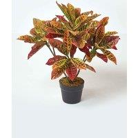 Homescapes Rushfoil' Artificial Croton Plant with Pot, 65 cm in Red