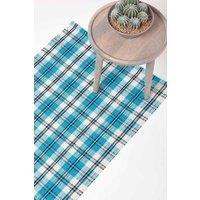 Homescapes Irvine Handwoven Blue Tartan 100% Cotton Rug, 66 x 200 cm | Size: 66 cm x 200 cm
