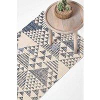 Homescapes Delphi Geometric Cotton Printed Hall Runner, 66 x 200 cm in Blue | Size: 66 cm x 200 cm