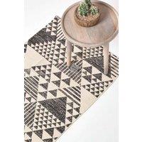 Homescapes Delphi Geometric Cotton Printed Hall Runner, 66 x 200 cm in Black | Size: 66 cm x 200 cm