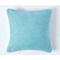 Homescapes Cotton Halden Cushion Cover in Teal | Size: 60 cm x 60 cm