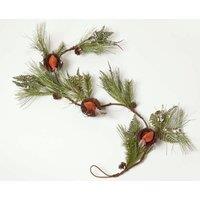 Homescapes Festive Christmas Garland Artificial Pine & Robins Nests 5ft in Green